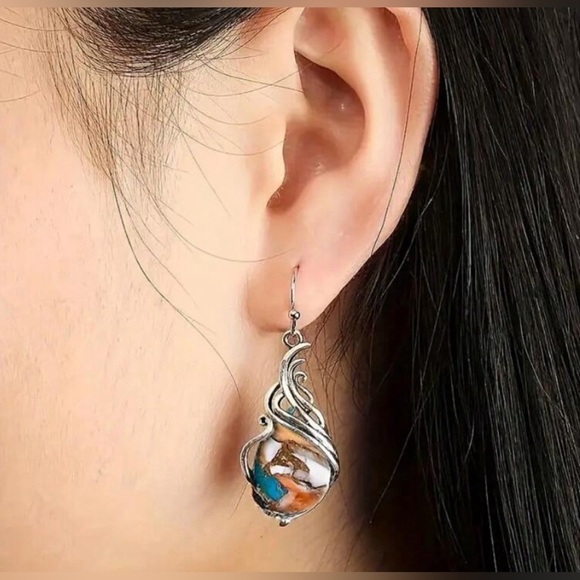 New Vintage Boho Turquoise Earrings - Picture 2 of 3